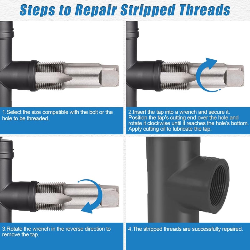 Siapupy طقم أدوات حفر أنابيب NPT من 5 قطع، طقم حفر ومكابس NPT بأحجام 1/8"، 1/4"، 3/8"، 1/2" و3/4" – أداة حفر يدوية من الفولاذ الكربوني للسباكة، الميكانيكا، ومهام الأعمال اليدوية، توفر خيوط دقيقة ونظيفة - Image 5